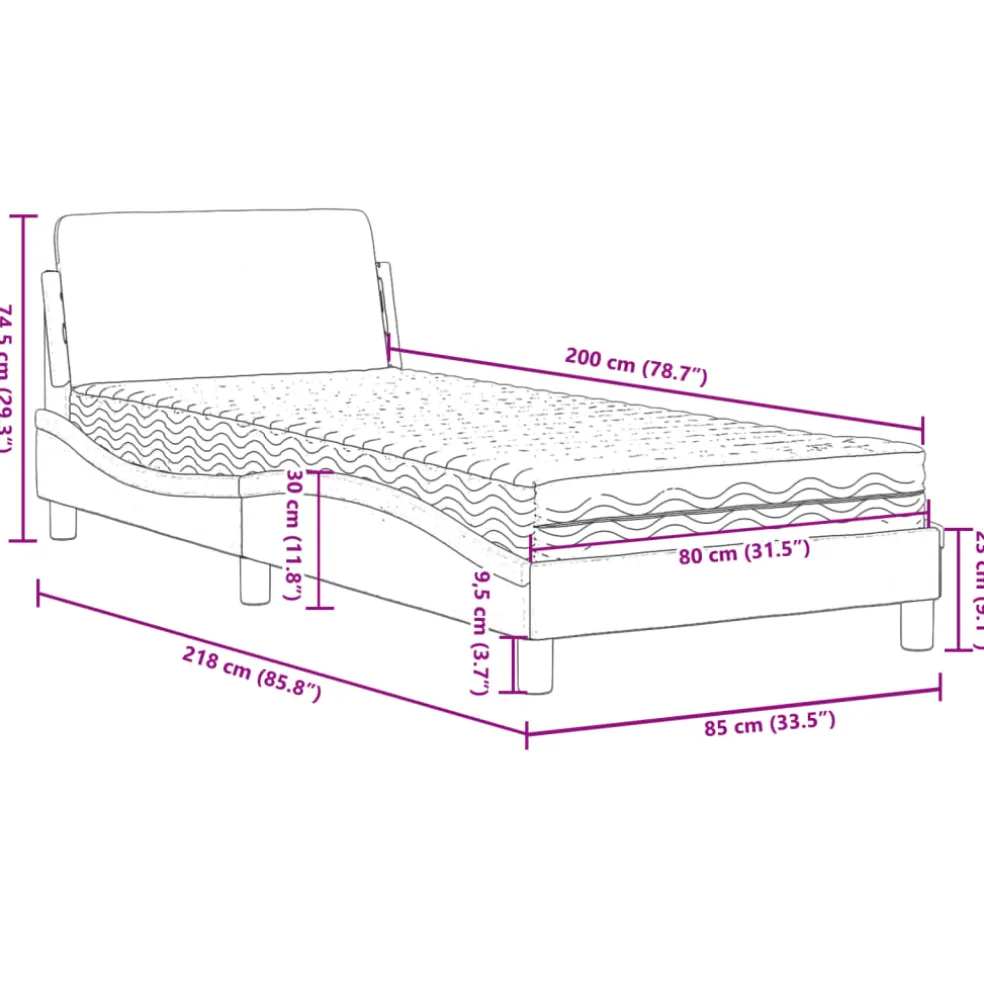 vidaXL Bed met matras "Dover" stof zwart 80x200 cm
