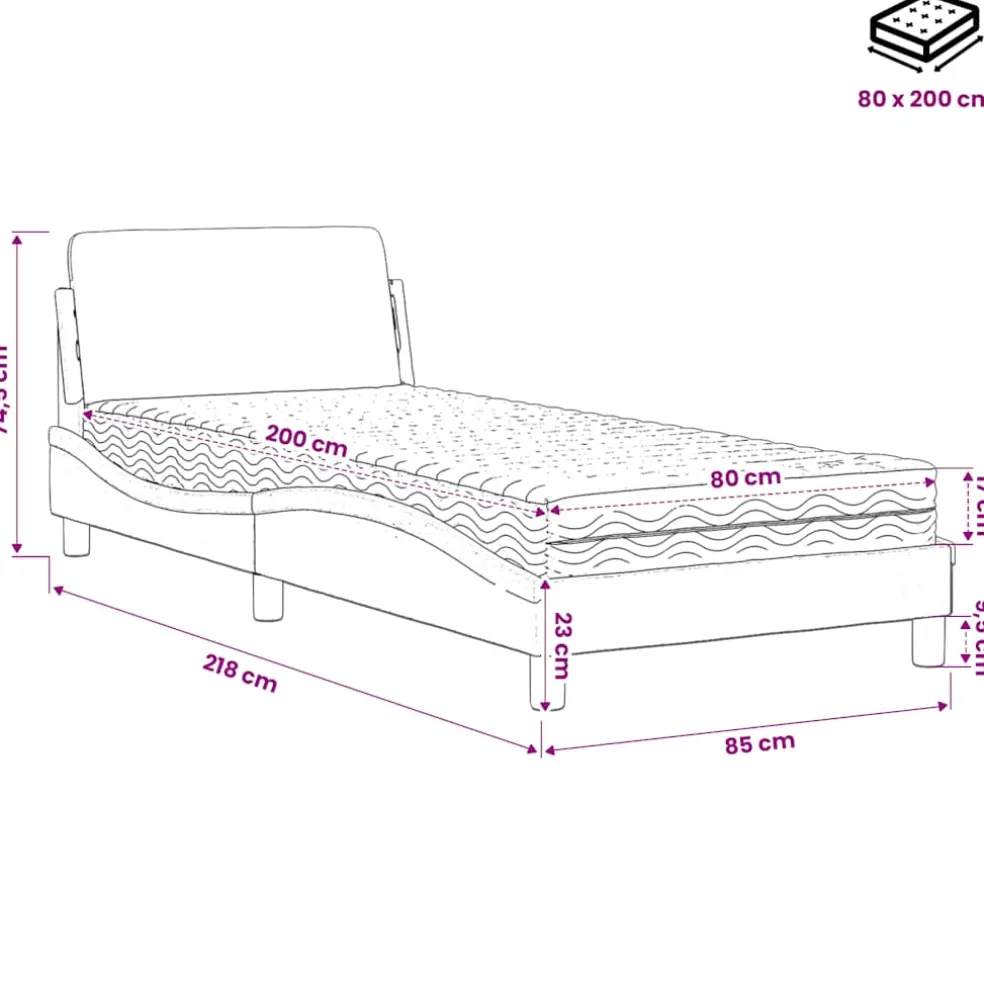 vidaXL Bed met matras "Dover" stof crèmekleurig 80x200 cm
