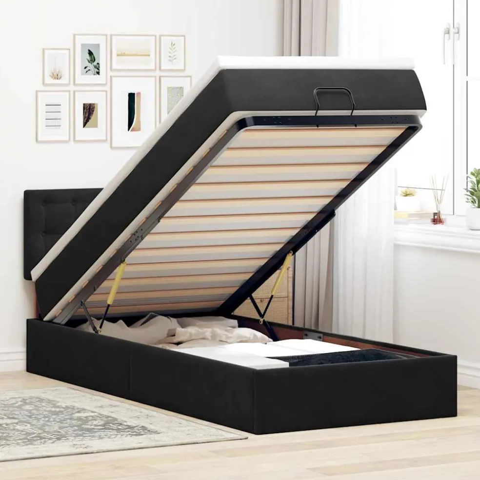vidaXL Bed poef met matras en LED's 80x200 cm fluweel zwart