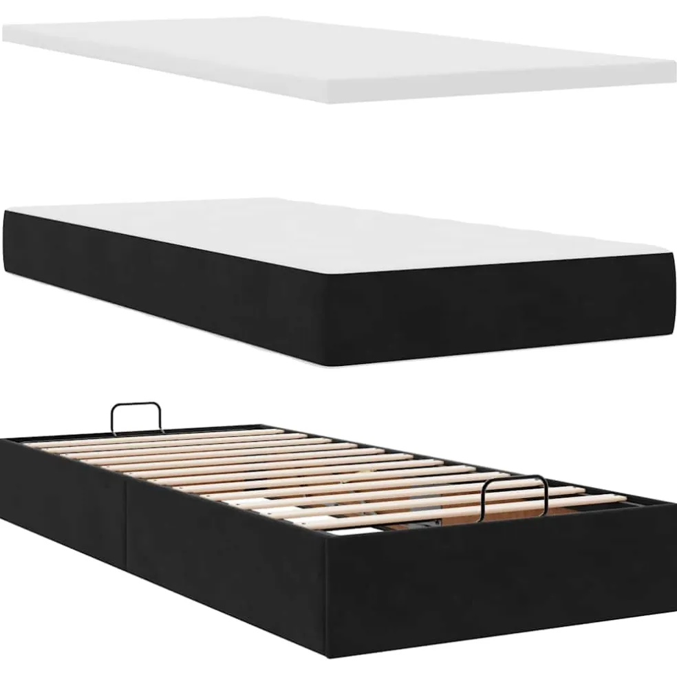 vidaXL Bed poef met matras en LED's 80x200 cm fluweel zwart