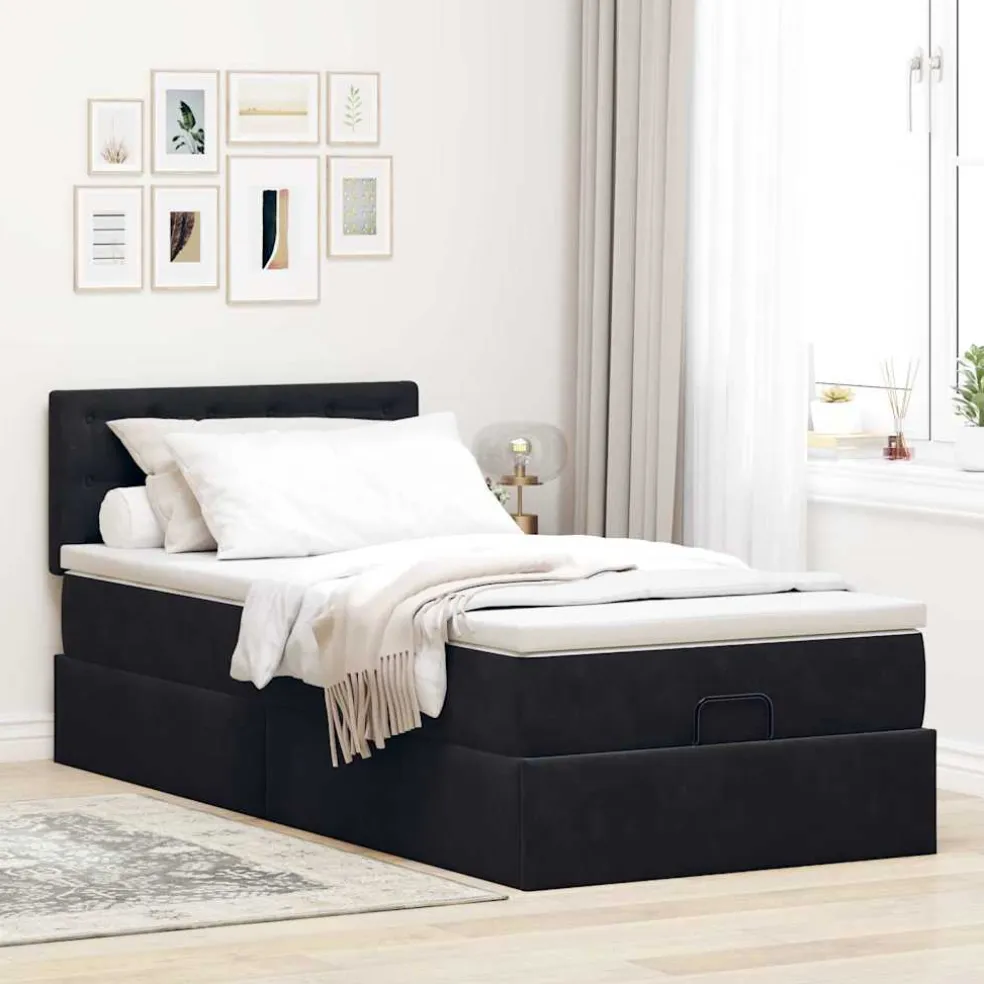 vidaXL Bed poef met matras en LED's 80x200 cm fluweel zwart