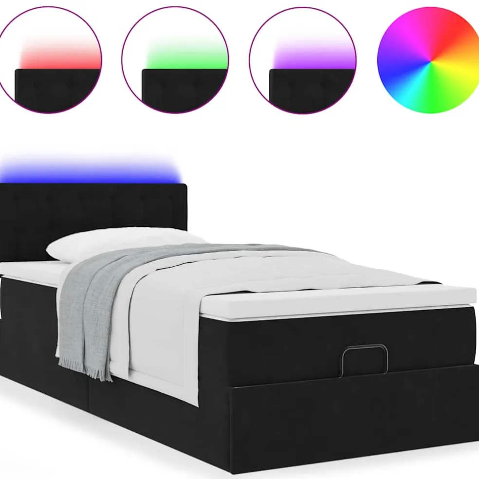 vidaXL Bed poef met matras en LED's 80x200 cm fluweel zwart