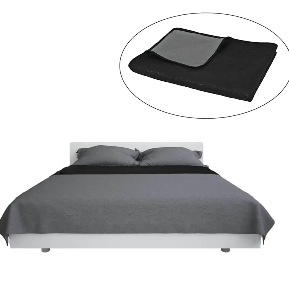 vidaXL Bedsprei dubbelzijdig 170x210 cm quilt grijs en zwart