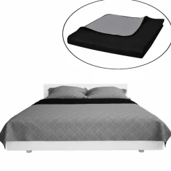 vidaXL Bedsprei gewatteerd dubbelzijdig 170x210 cm zwart/grijs