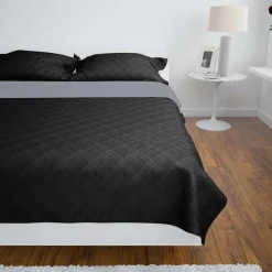 vidaXL Bedsprei gewatteerd dubbelzijdig 170x210 cm zwart/grijs