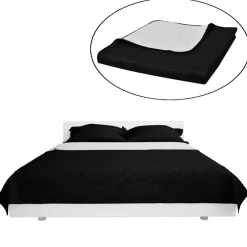 vidaXL Bedsprei gewatteerd dubbelzijdig 170x210 cm zwart/wit