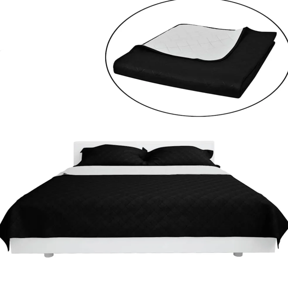 vidaXL Bedsprei gewatteerd dubbelzijdig 170x210 cm zwart/wit