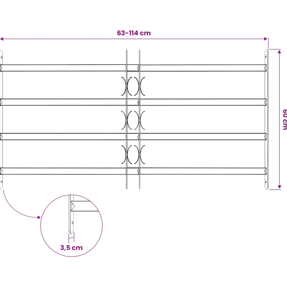 vidaXL Beveiligingsrooster voor ramen met 4 kruisbalken 63-114 cm