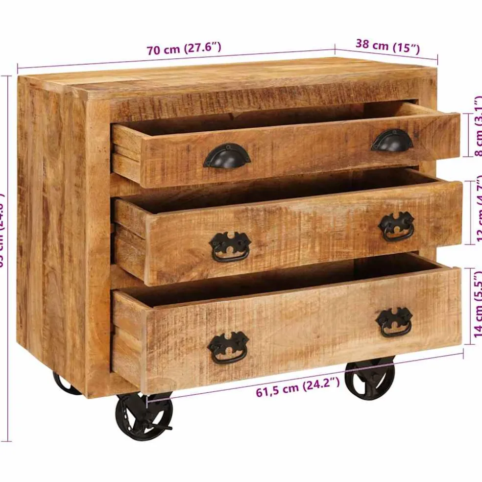 vidaXL Bijzetkast met lade Bruin 70 x 38 x 63 cm massief mangohout