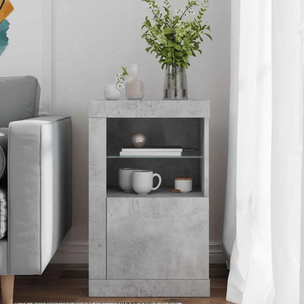 vidaXL Bijzetkast met LED-verlichting bewerkt hout betongrijs