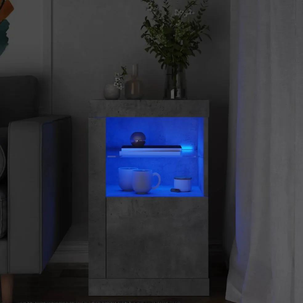 vidaXL Bijzetkast met LED-verlichting bewerkt hout betongrijs