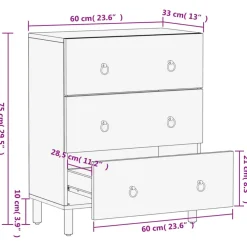 vidaXL Bijzetkast 60x33x75 cm massief mangohout