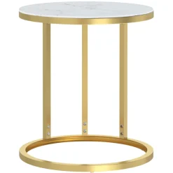 vidaXL Bijzettafel 45 cm gehard glas goudkleurig en witmarmer