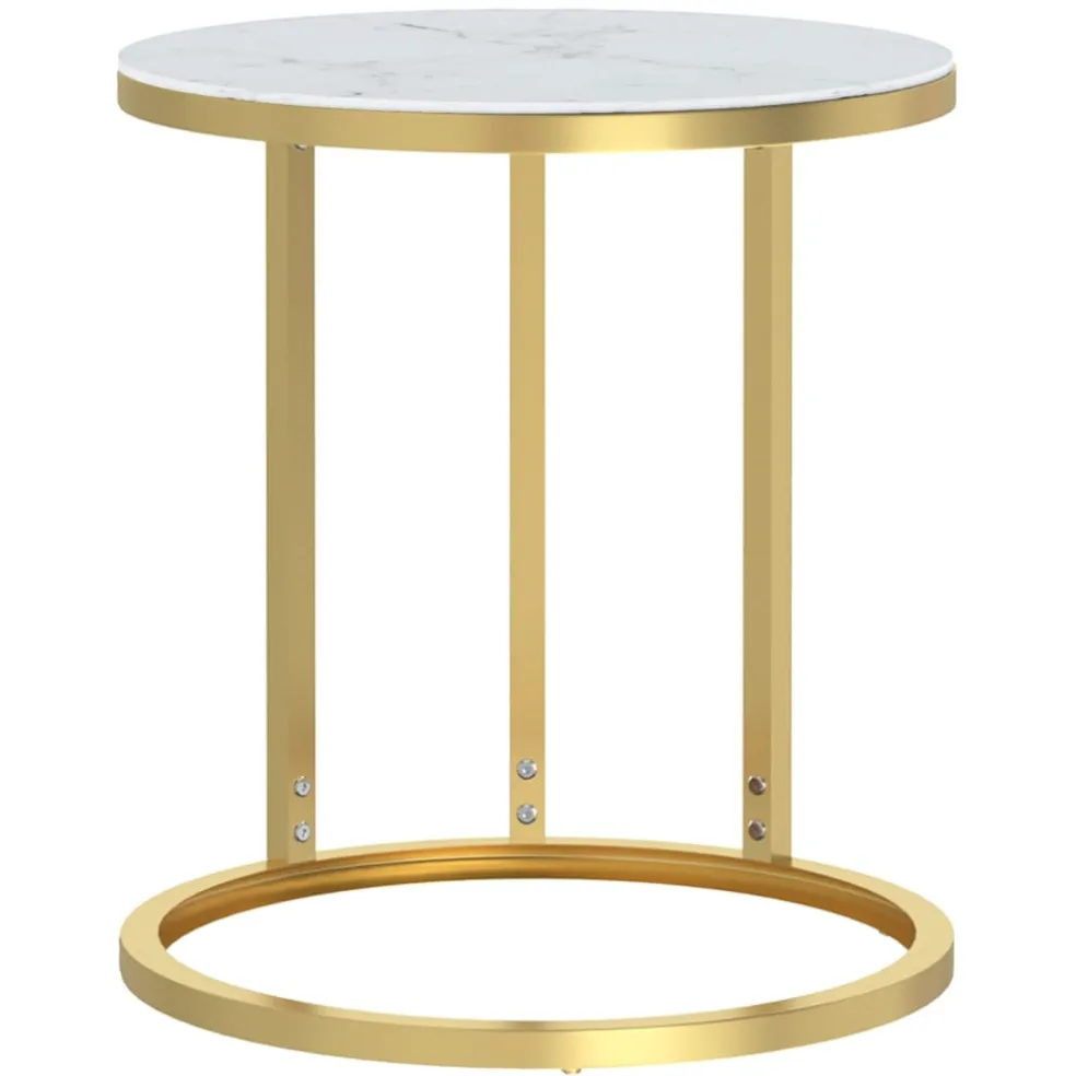 vidaXL Bijzettafel 45 cm gehard glas goudkleurig en witmarmer