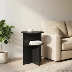 vidaXL Bijzettafel met opslag Zwart eiken Ø 39,5 x 55 cm Bewerkt hout