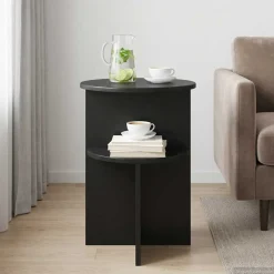 vidaXL Bijzettafel met opslag Zwart eiken Ø 39,5 x 55 cm Bewerkt hout
