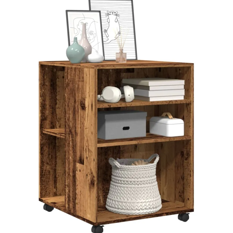 vidaXL Bijzettafel met wieltjes 55x60x78 cm bewerkt hout oud houtkleur