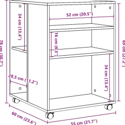 vidaXL Bijzettafel met wieltjes 55x60x78 cm bewerkt hout oud houtkleur