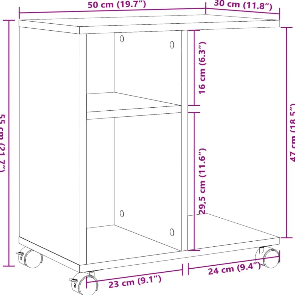 vidaXL Bijzettafel met wieltjes 50x30x55 bewerkt hout wit