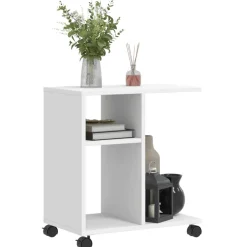 vidaXL Bijzettafel met wieltjes 50x30x55 bewerkt hout wit