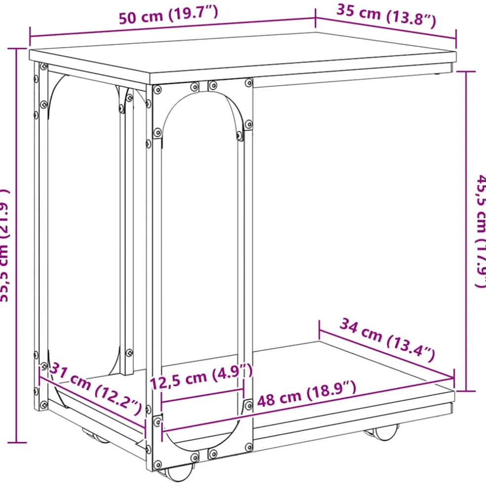 vidaXL Bijzettafel Oudhout 50 x 35 x 55.5 cm Bewerkt hout