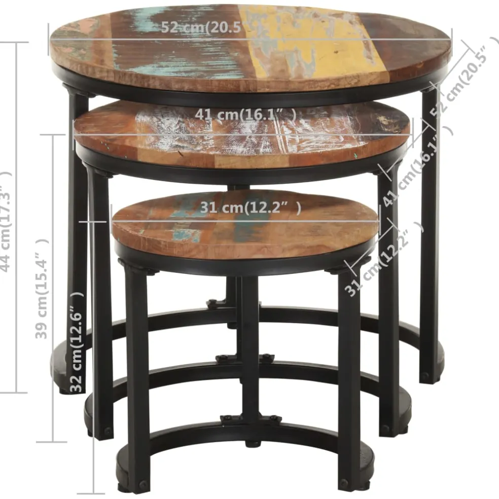 vidaXL Bijzettafel 3 st massief gerecycled hout