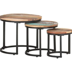 vidaXL Bijzettafel 3 st massief gerecycled hout