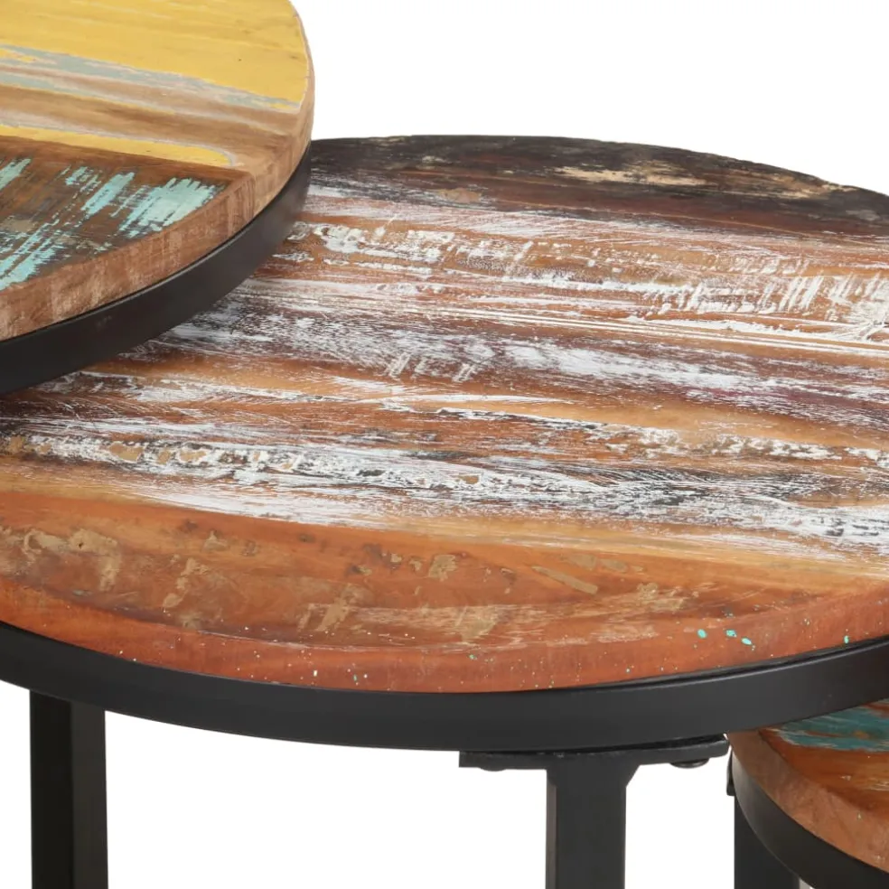 vidaXL Bijzettafel 3 st massief gerecycled hout