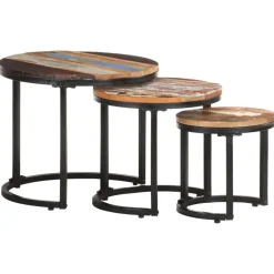 vidaXL Bijzettafel 3 st massief gerecycled hout