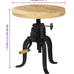 vidaXL Bijzettafel 45x(45-62) cm massief mangohout en gietijzer