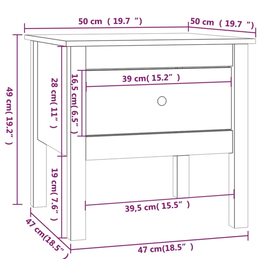 vidaXL Bijzettafel 50x50x49 cm massief grenenhout grijs