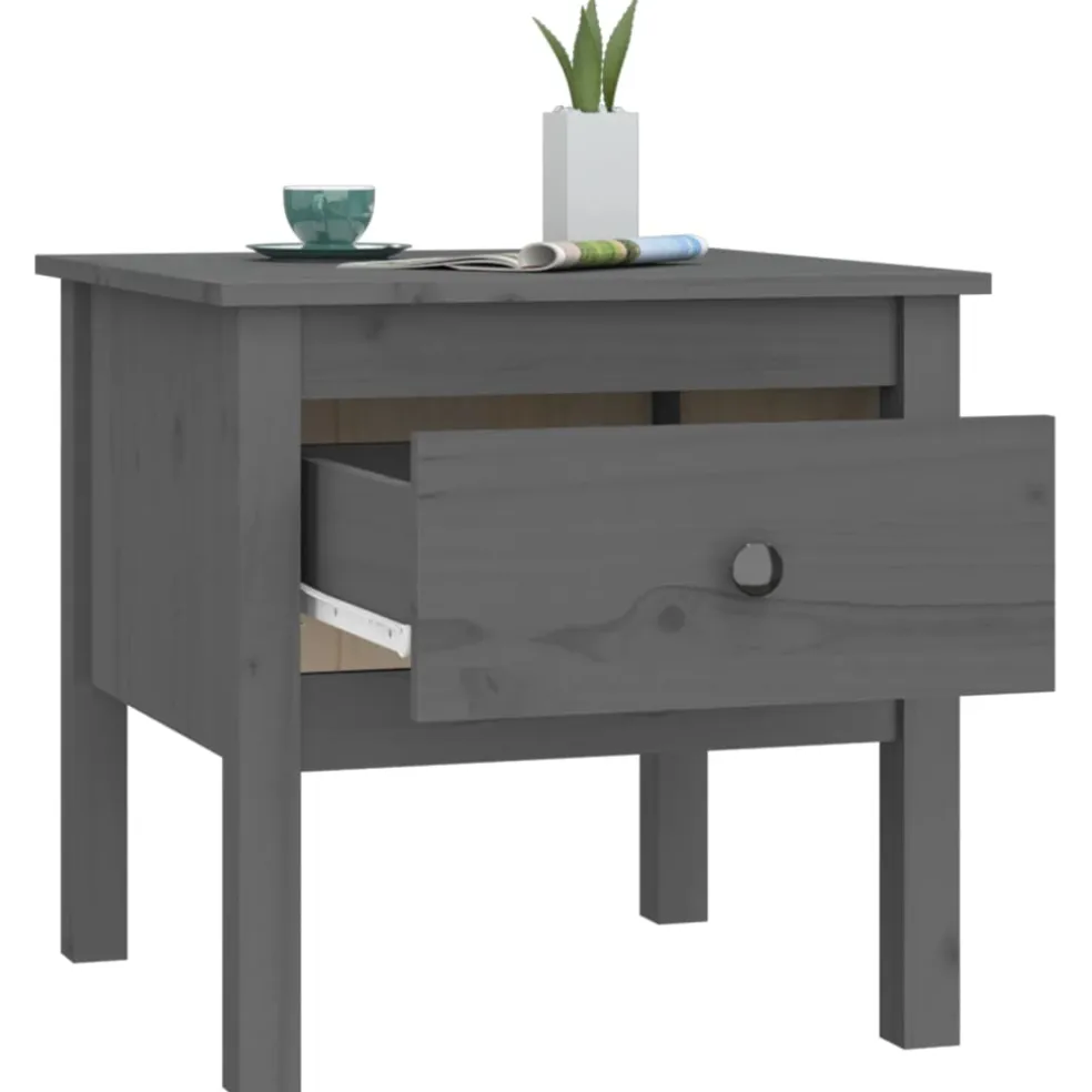 vidaXL Bijzettafel 50x50x49 cm massief grenenhout grijs