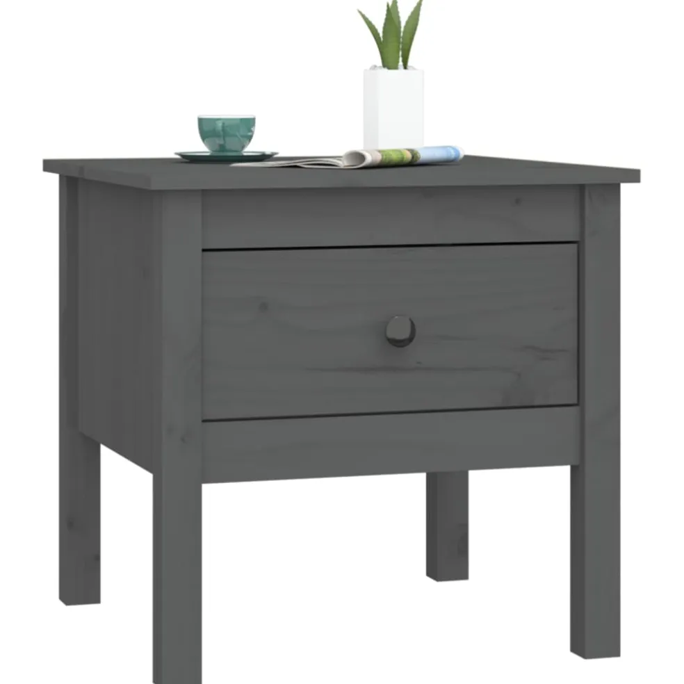 vidaXL Bijzettafel 50x50x49 cm massief grenenhout grijs