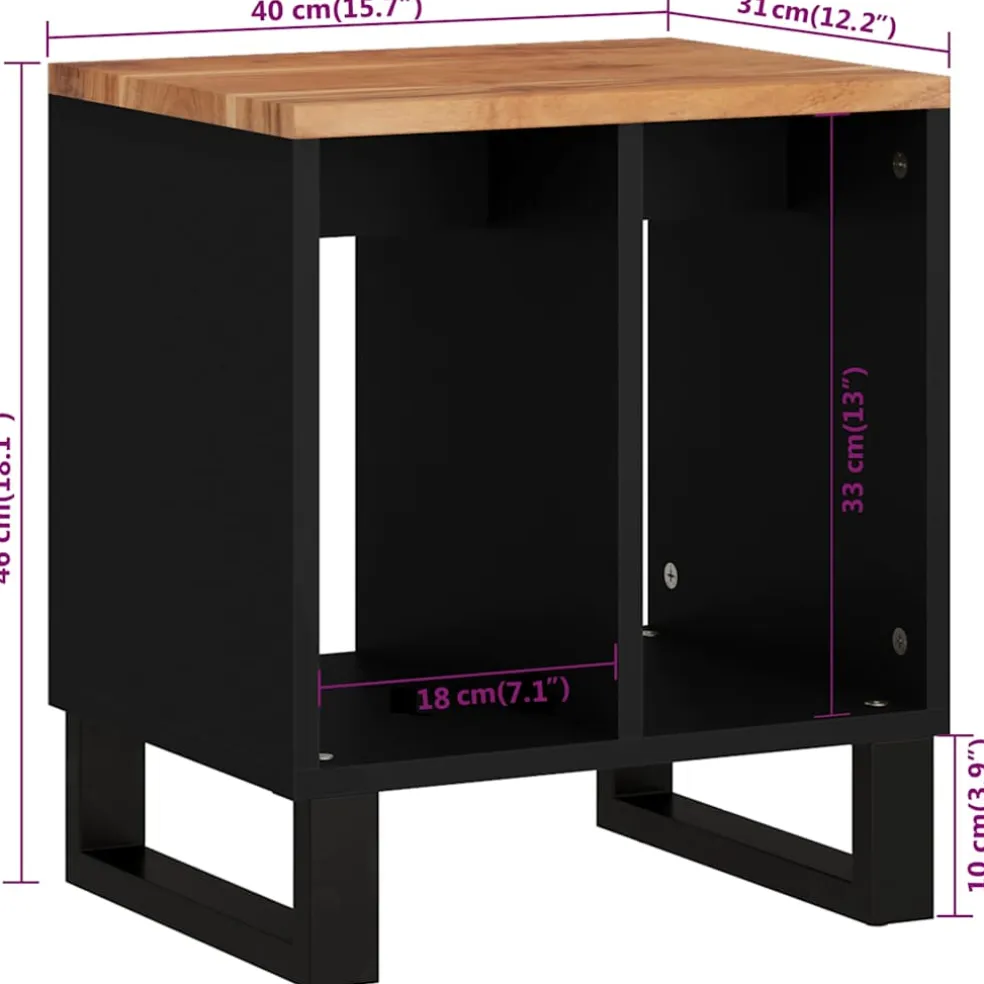 vidaXL Bijzettafel 40x31x46 cm massief acaciahout en bewerkt hout