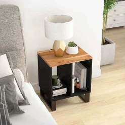 vidaXL Bijzettafel 40x31x46 cm massief acaciahout en bewerkt hout