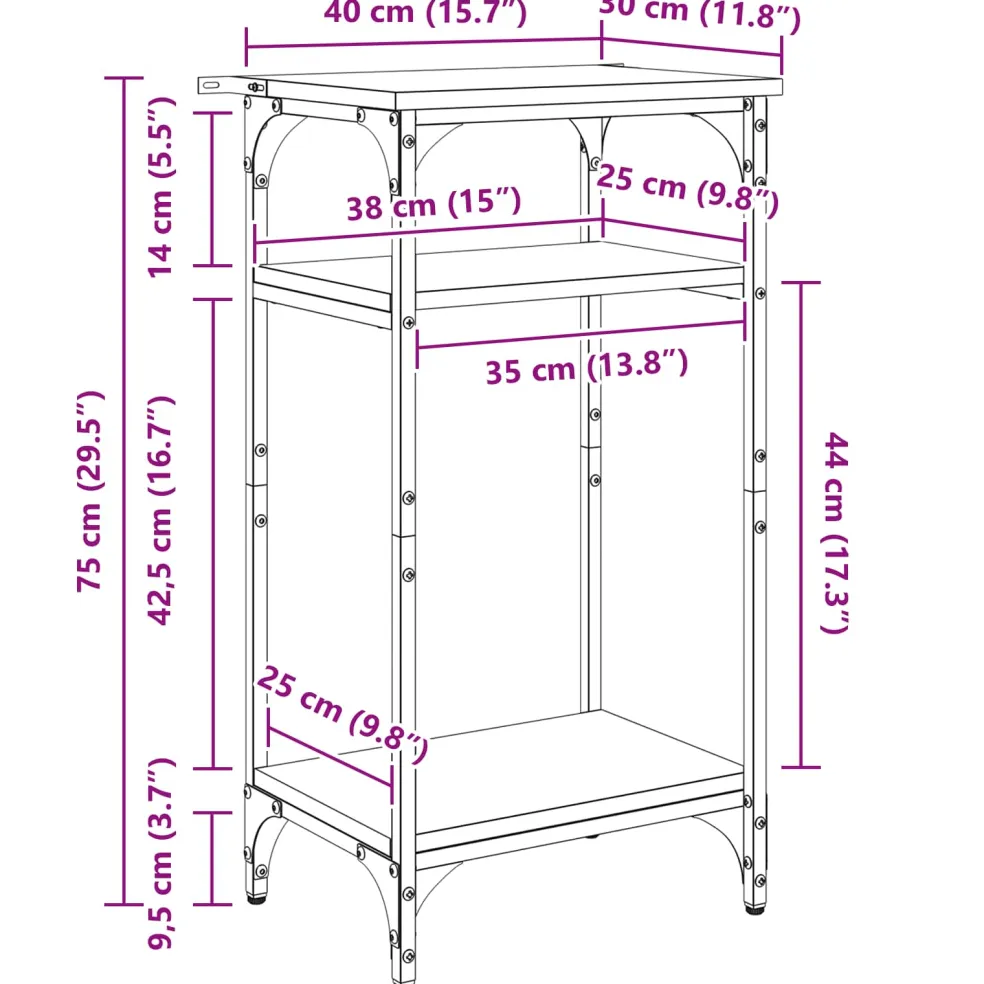 vidaXL Bijzettafel Zwart Eiken 40 x 30 x 75 cm Bewerkt hout