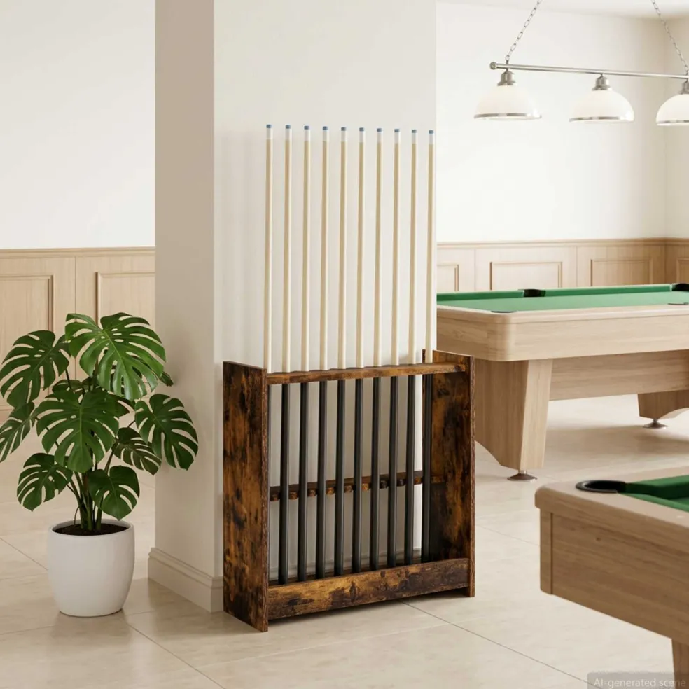 vidaXL Biljartkeu standaard Bewerkt hout 60 x 20 x 57 cm Gerookt eiken