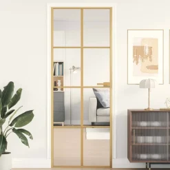 vidaXL Binnendeur smal 76x201,5 cm gehard glas en aluminium goudkleur