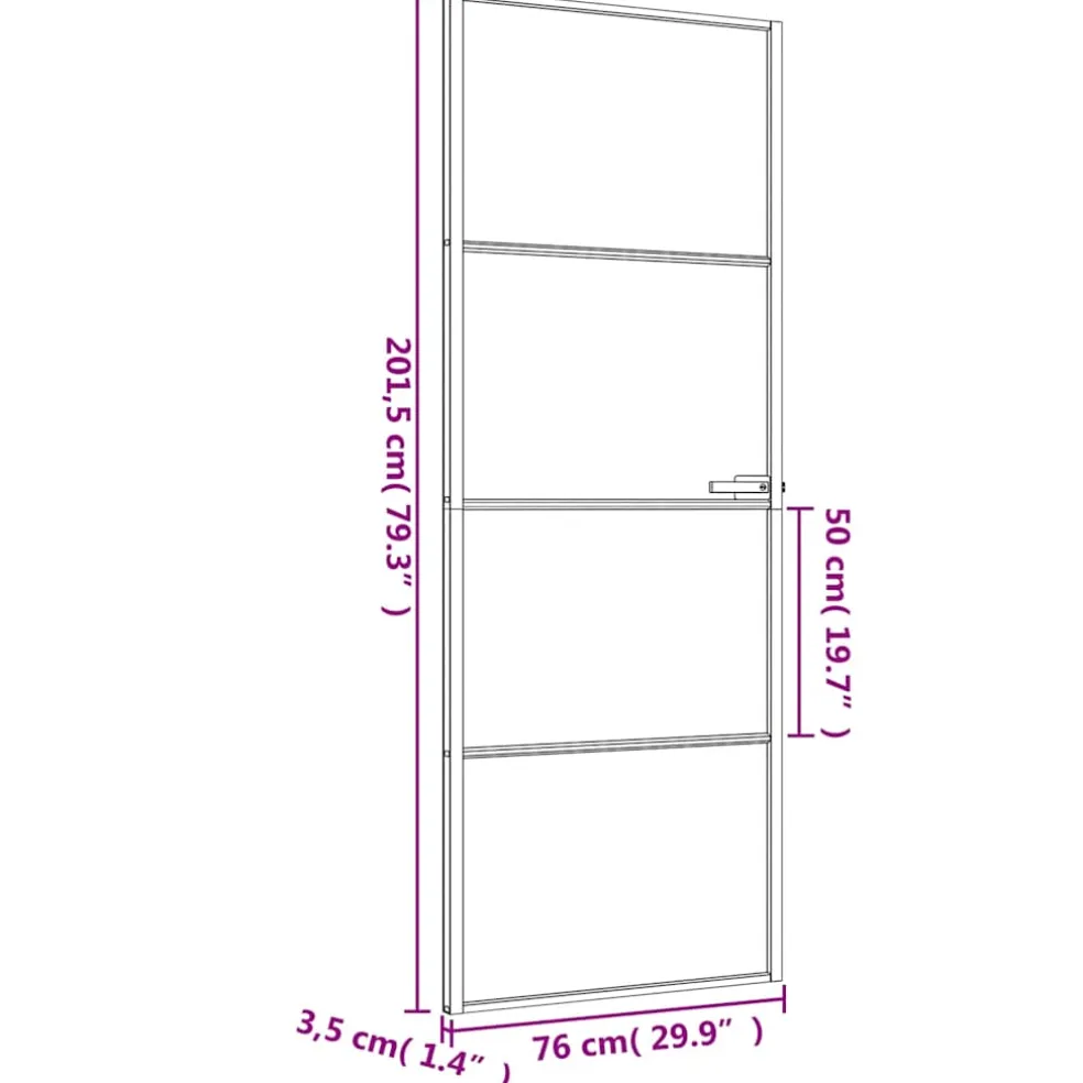vidaXL Binnendeur smal 76x201,5 cm gehard glas en aluminium zwart