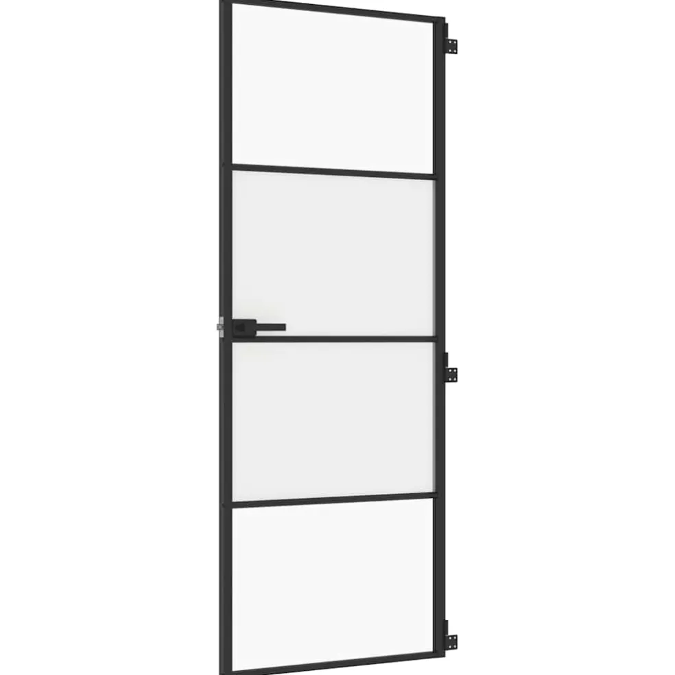 vidaXL Binnendeur smal 76x201,5 cm gehard glas en aluminium zwart