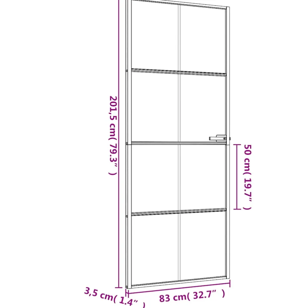 vidaXL Binnendeur smal 83x201,5 cm gehard glas en aluminium zwart