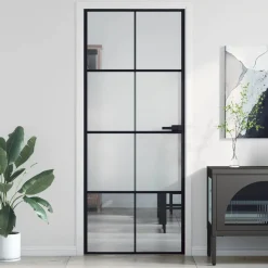 vidaXL Binnendeur smal 83x201,5 cm gehard glas en aluminium zwart