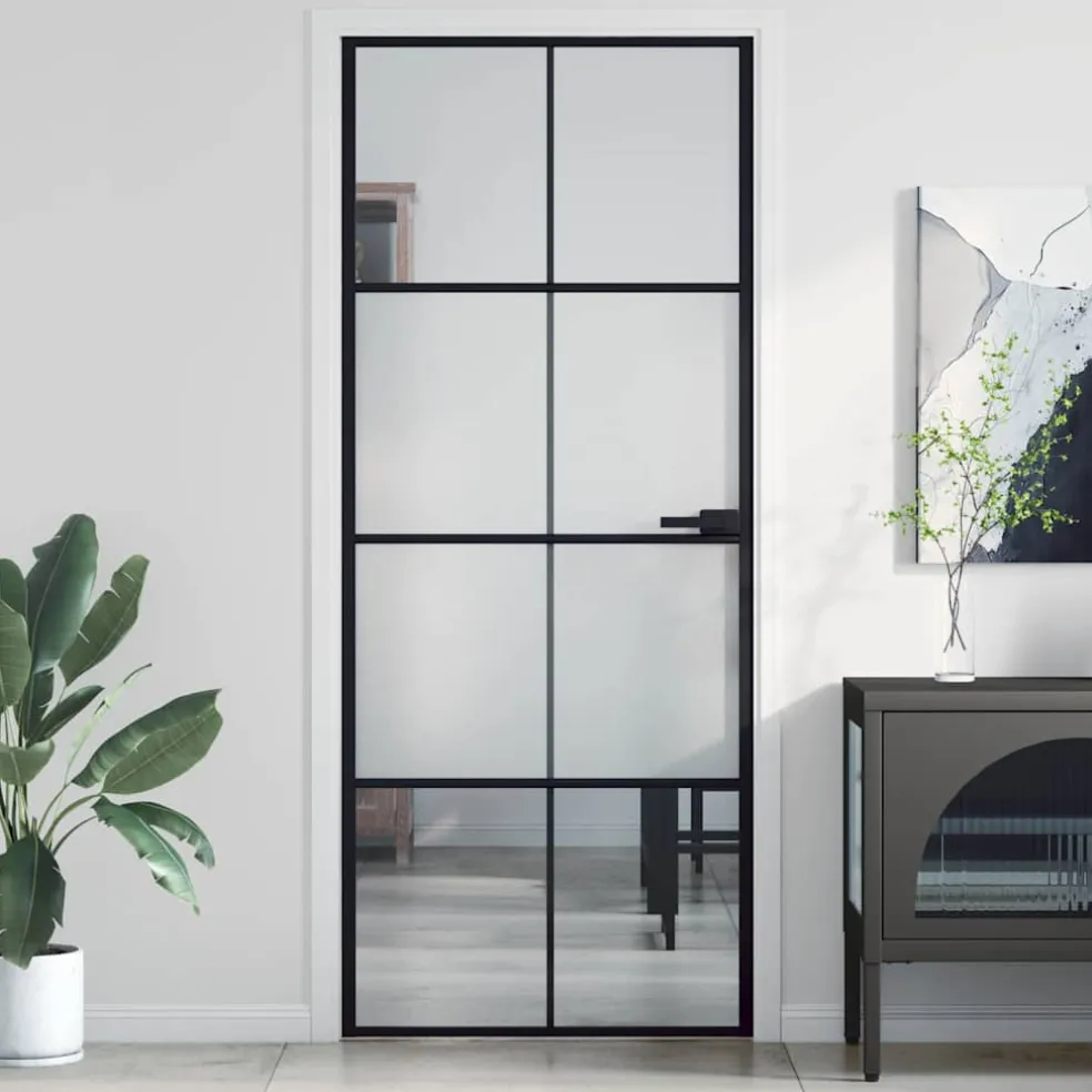 vidaXL Binnendeur smal 83x201,5 cm gehard glas en aluminium zwart