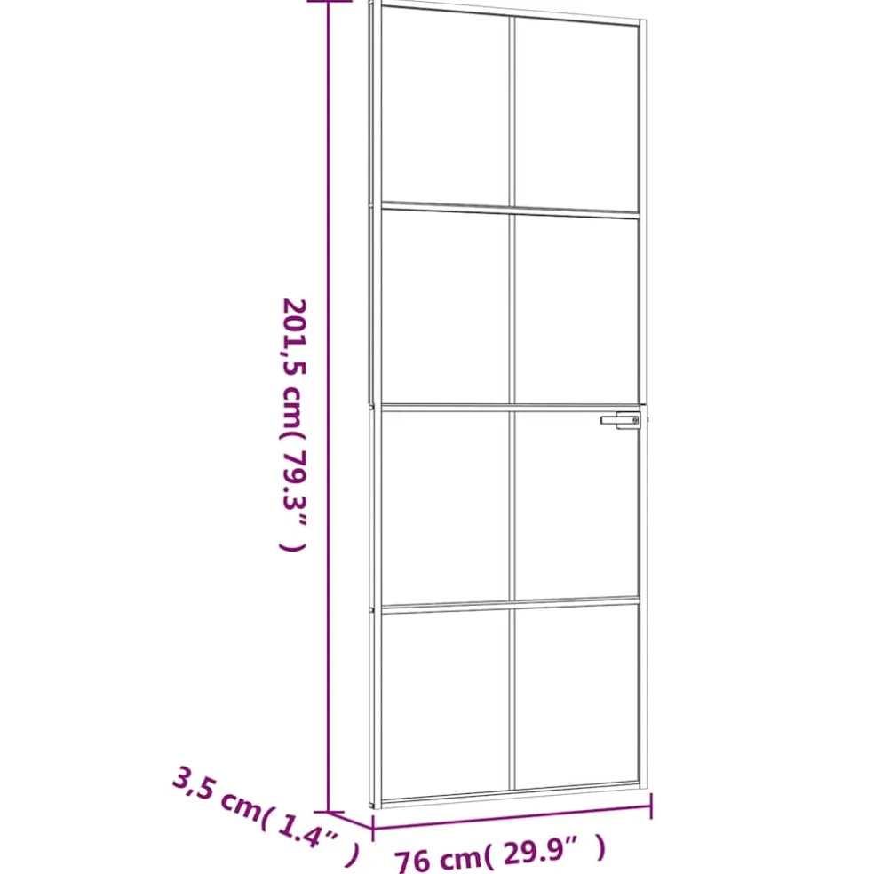 vidaXL Binnendeur 76x201,5 cm gehard glas en aluminium smal zwart