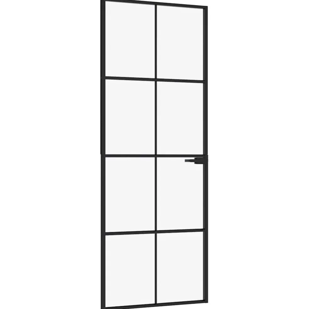 vidaXL Binnendeur 76x201,5 cm gehard glas en aluminium smal zwart