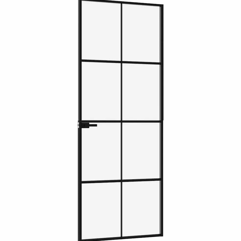 vidaXL Binnendeur 76x201,5 cm gehard glas en aluminium smal zwart