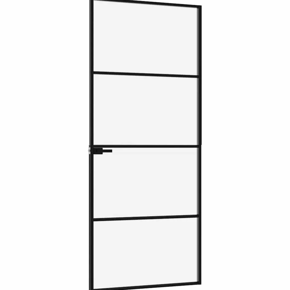 vidaXL Binnendeur 76x201,5 cm gehard glas en aluminium smal zwart