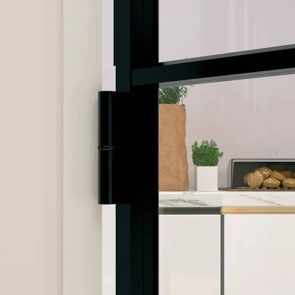 vidaXL Binnendeur 76x201,5 cm gehard glas en aluminium smal zwart