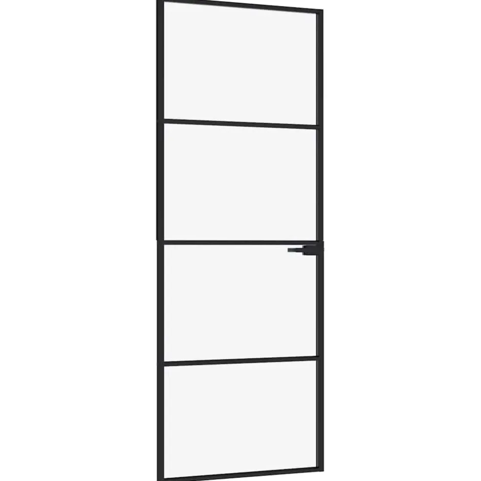 vidaXL Binnendeur 76x201,5 cm gehard glas en aluminium smal zwart