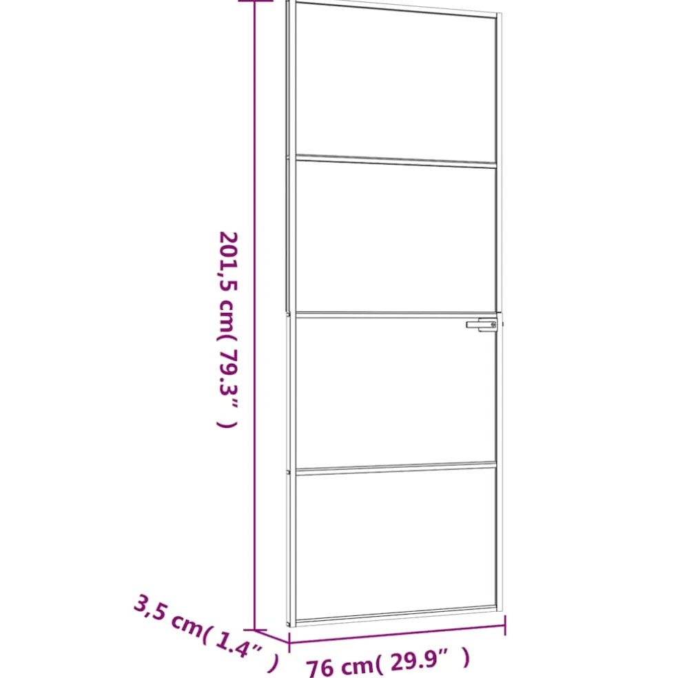 vidaXL Binnendeur 76x201,5 cm gehard glas en aluminium smal zwart